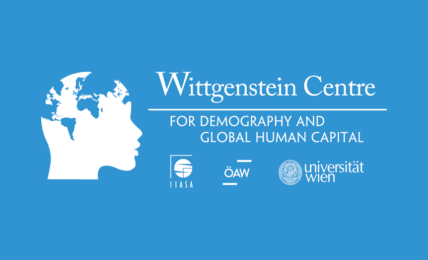 This picture shows the Wittgenstein Centre logo. It is the profile of a human head. The brain is shaped as a world map. The background is light blue, the head is white. The logo text reads: Wittgenstein Centre, for demography and human capital. IIASA, OEAW, University of Vienna.
